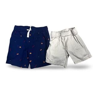 Carter’s Girls Shorts Lot 3T Blue Print & Khaki Brown Elastic Waist